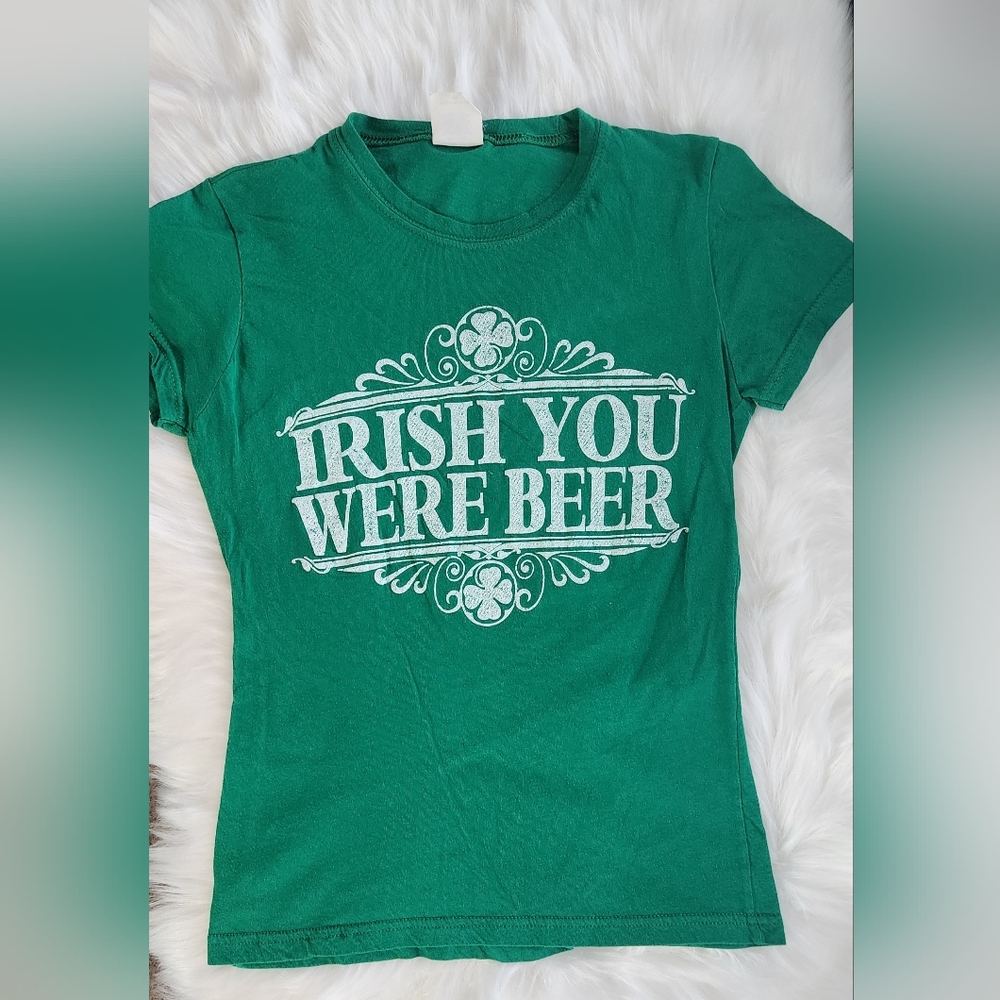 Womens St. Patrick's Day "I Wish You Were Beer" Green Short Sleeve Tee Size XS